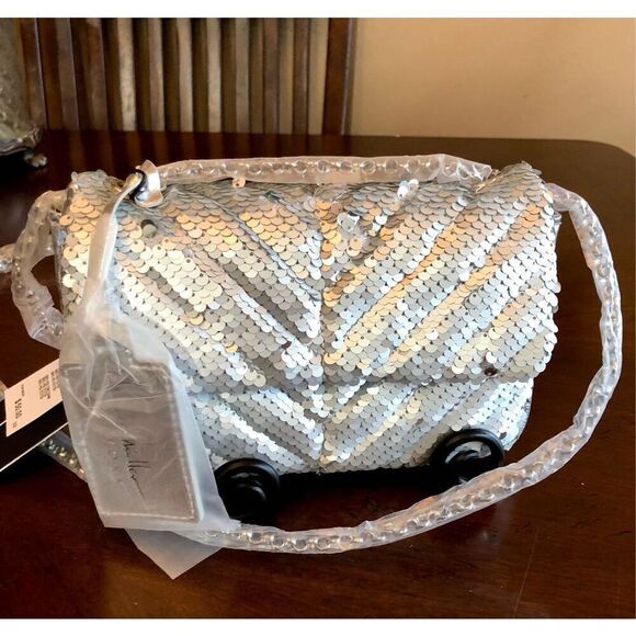 NICOLE MILLER - NWT - Silver Sequined & Vegan Leather Evening Bag. SPARKLY! ♥️ - Picture 11 of 16